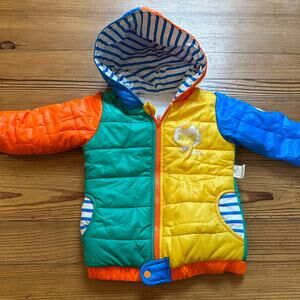 Shein yellow green color blocked hooded lined puffer jacket SIZE 2T